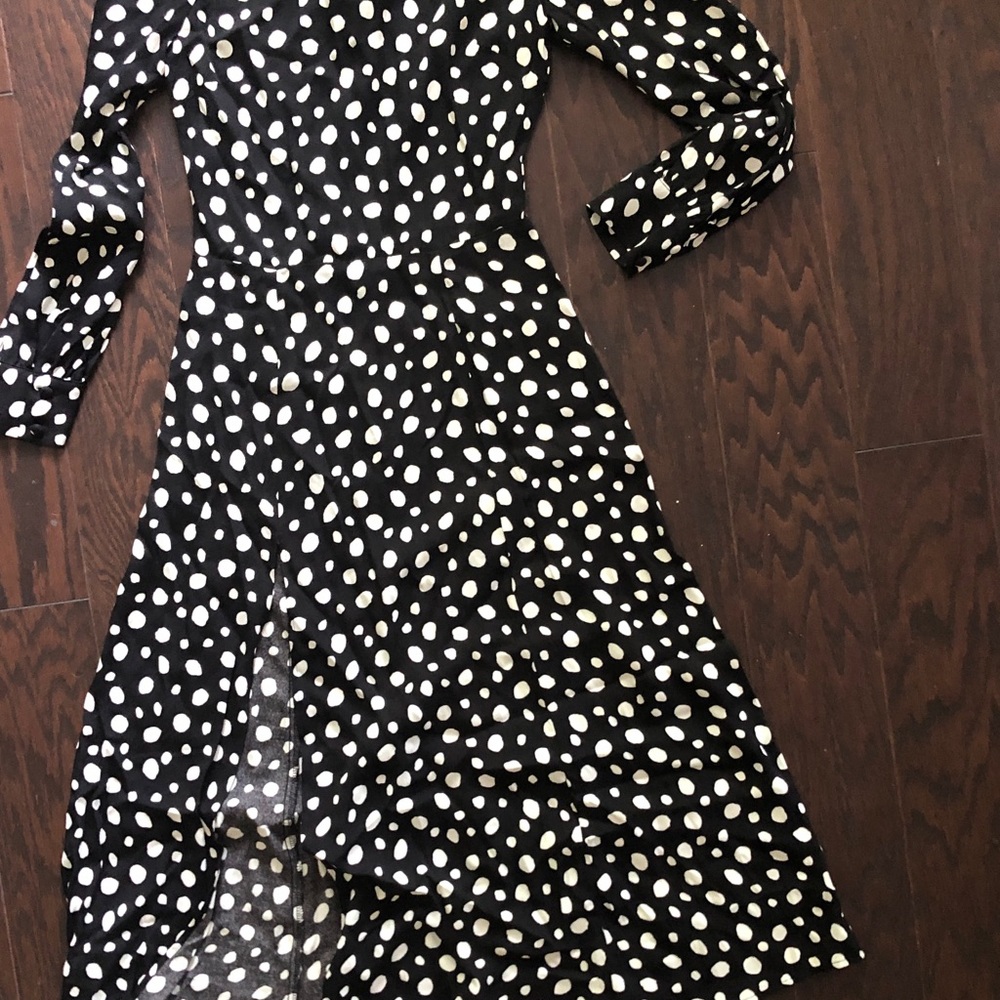 Reformation Black and White Polka Dot Long Sleeve Midi Dress